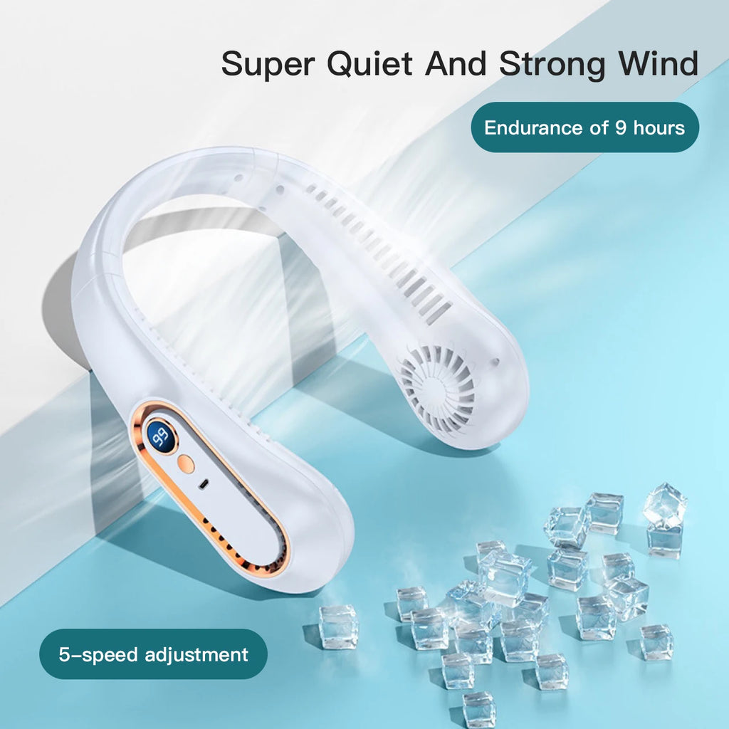Portable Mini Bladeless Neck Fan USB Rechargeable Summer Cooling Device with Digital Display