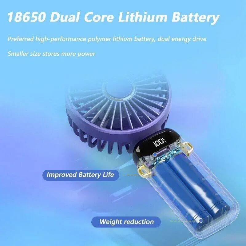Portable Mini Handheld Fan with 3000mAh Battery Foldable Neck Design USB Rechargeable 5 Speed Adjustable with Phone Stand and Display Screen