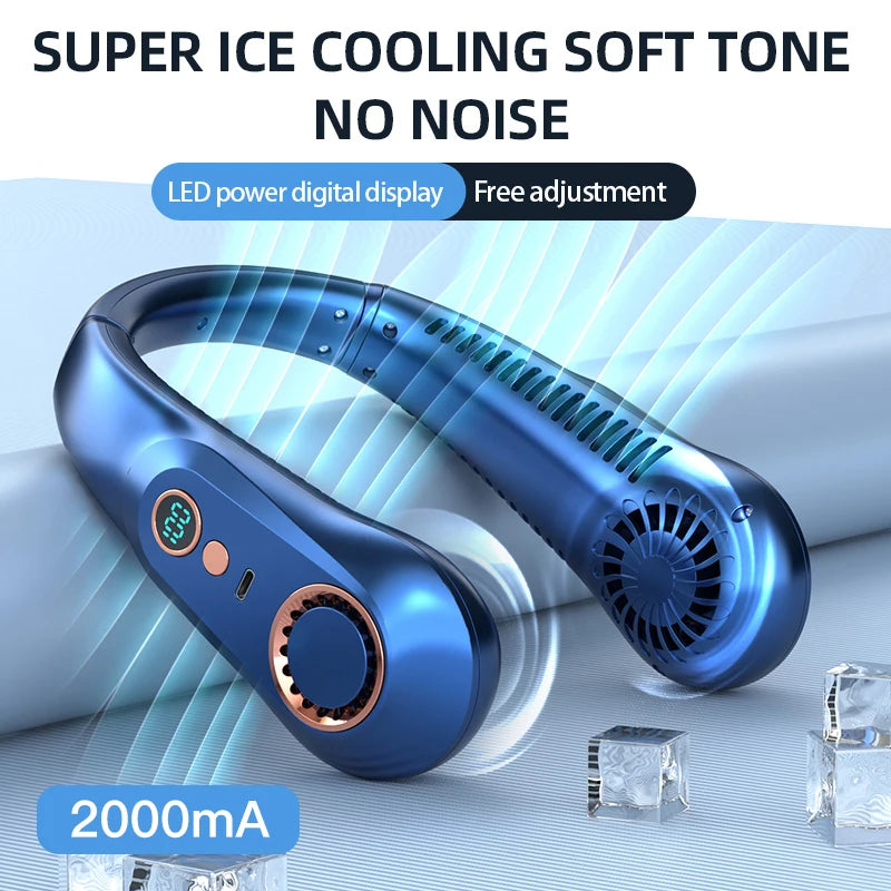Portable Mini Bladeless Neck Fan USB Rechargeable Summer Cooling Device with Digital Display