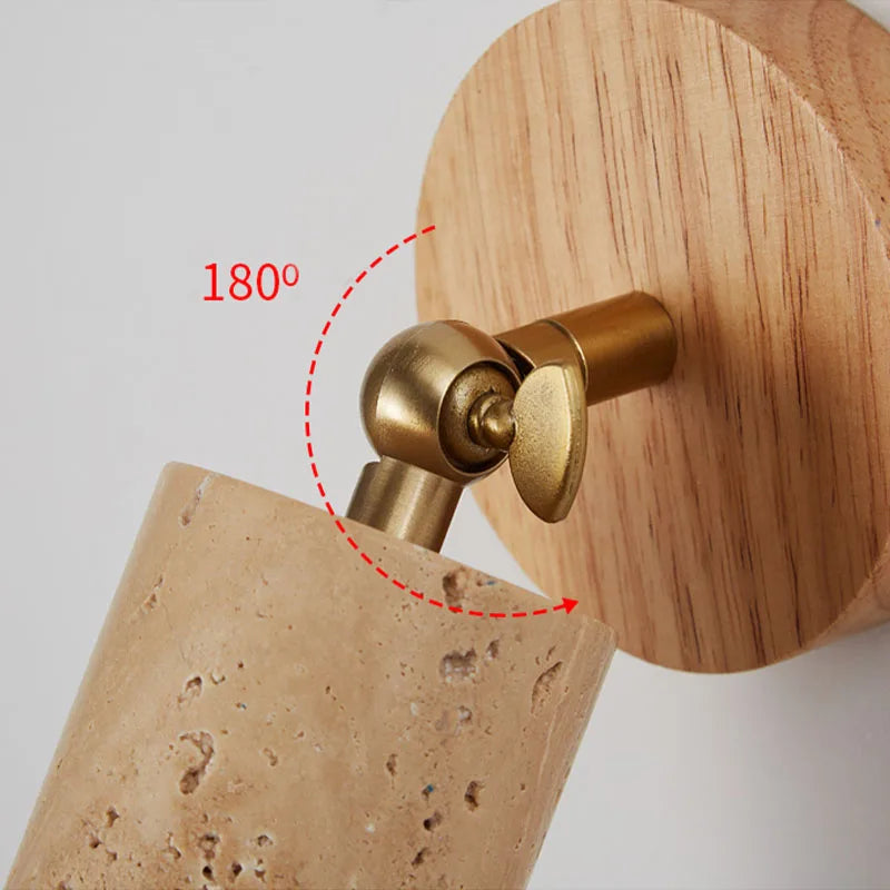 Wabi-Sabi Travertine and Wood Wall Lamp