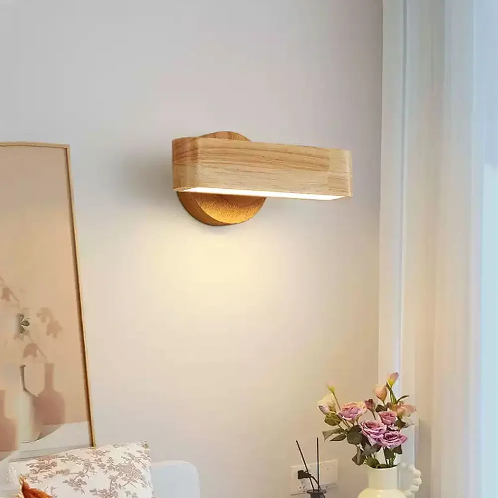 Rotating Wall Lamp with Japanese Wood and Aluminium Design