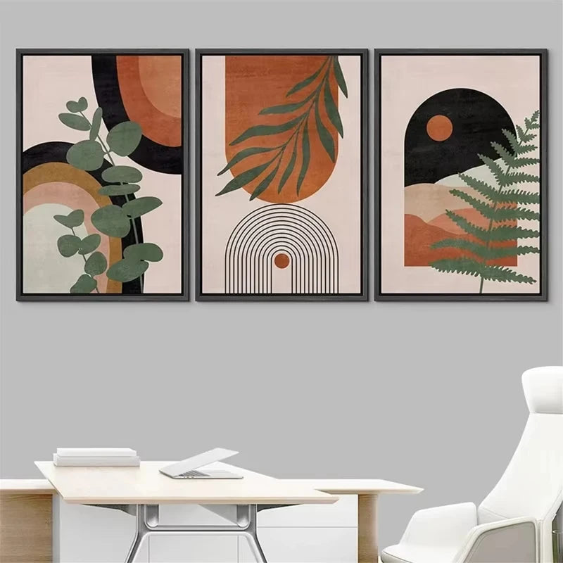 Abstract Nature Canvas Wall Art Set of 3 – Desert, Dune & Palm Motifs