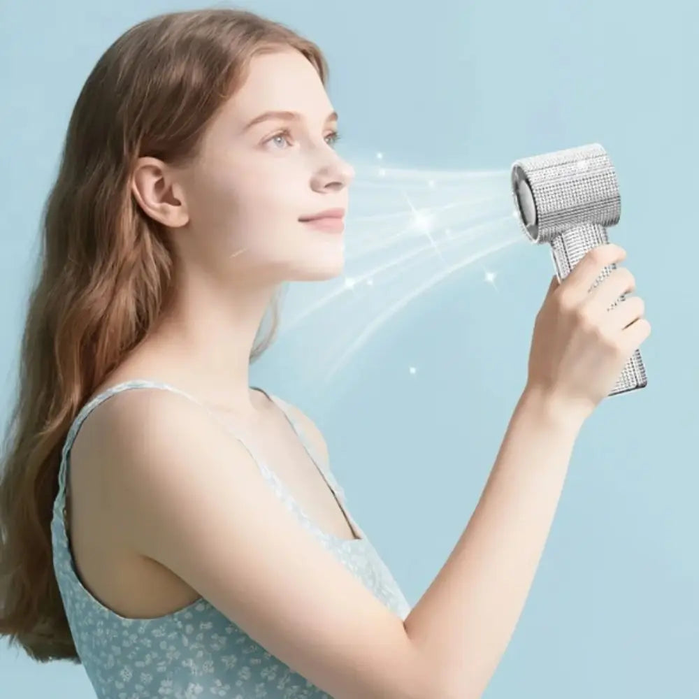 Mini Portable Handheld Fan with LED Lights and Diamond Pattern Design