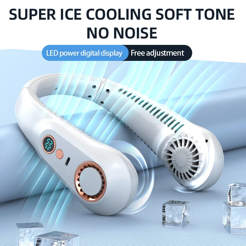 Portable Mini Bladeless Neck Fan USB Rechargeable Summer Cooling Device with Digital Display