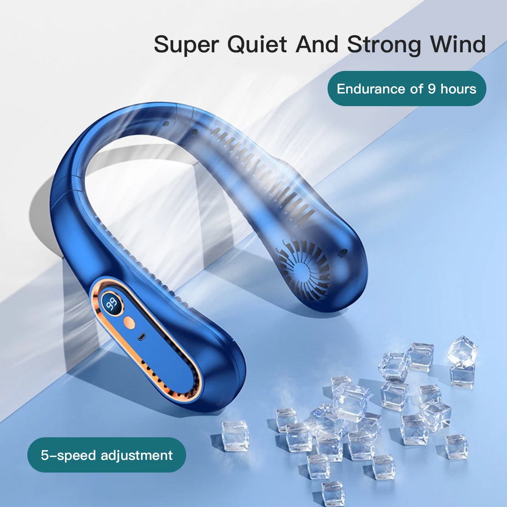 Portable Mini Bladeless Neck Fan USB Rechargeable Summer Cooling Device with Digital Display