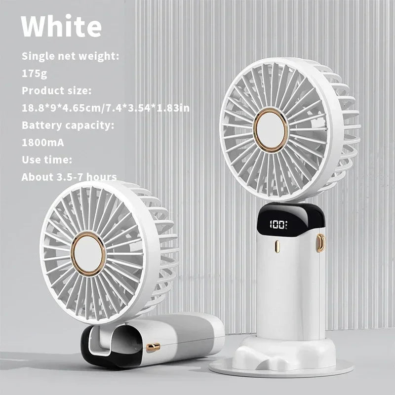 Portable Mini Handheld Fan with 3000mAh Battery Foldable Neck Design USB Rechargeable 5 Speed Adjustable with Phone Stand and Display Screen