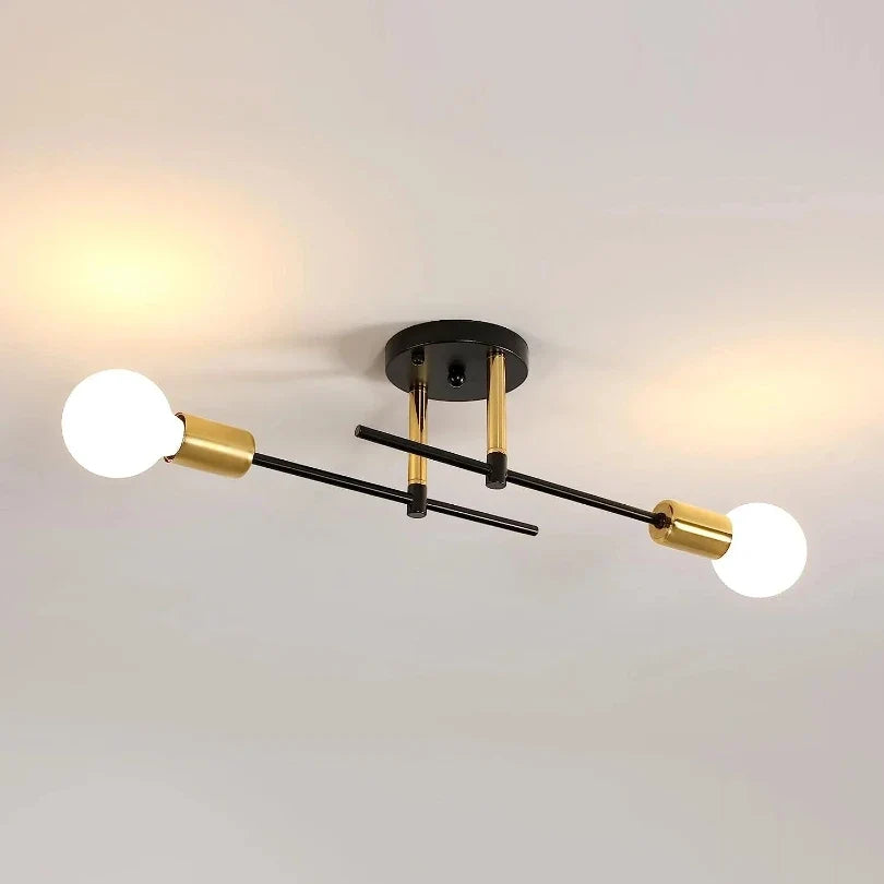 Modern 2-Light Black and Gold Flush Mount Ceiling Lamp