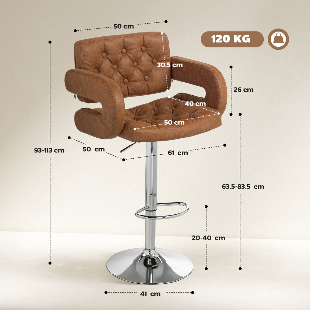 PU Leather Swivel Bar Stool with Backrest and Footrest - Brown