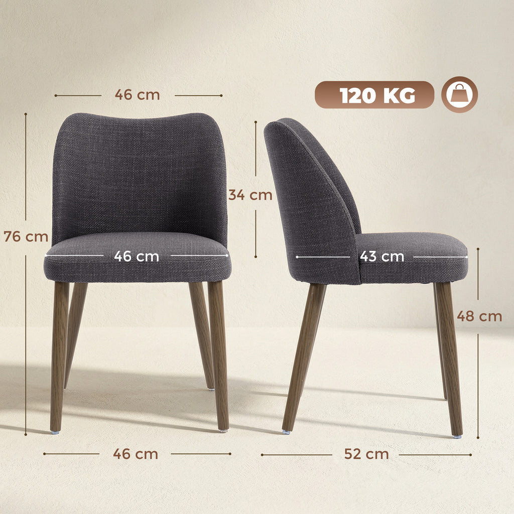 Linen Upholstered Dining Chairs Set of 2 with Curved Backrest Dark Grey