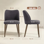 Linen Upholstered Dining Chairs Set of 2 with Curved Backrest Dark Grey