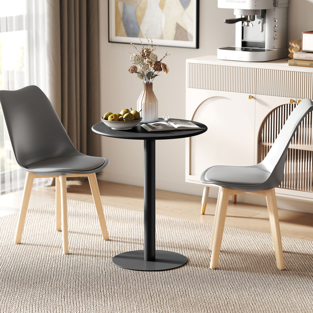 Small Round Bistro Dining Table with Steel Base - Black