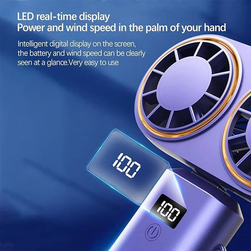 Rechargeable Handheld Fan with Digital Display and 5-Stage Cooling for Home and Office