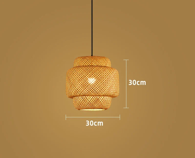 Handwoven Bamboo Pendant Lamp with Rattan Shade