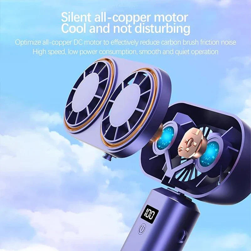 Rechargeable Handheld Fan with Digital Display and 5-Stage Cooling for Home and Office