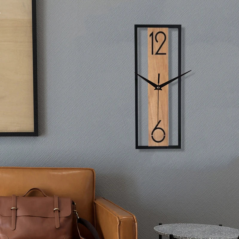 Modern Rectangular Wall Clock with Slim Wood Grain Frame