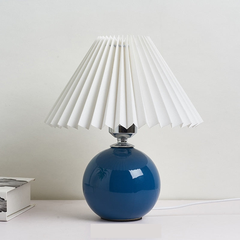 Ceramic Table Lamp with Folded Shade Warm Ambient Lighting
