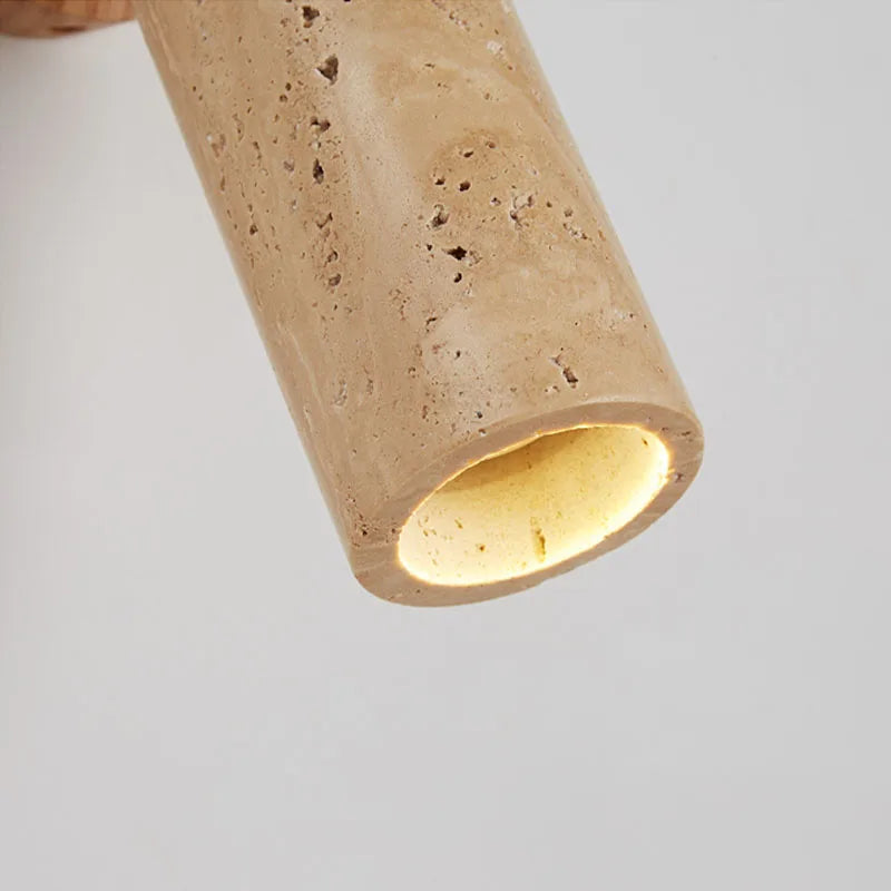Wabi-Sabi Travertine and Wood Wall Lamp