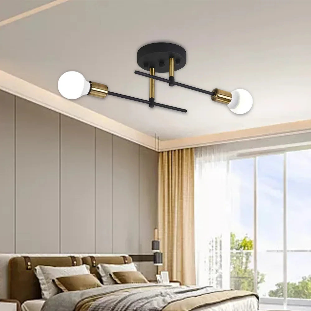 Modern 2-Light Black and Gold Flush Mount Ceiling Lamp