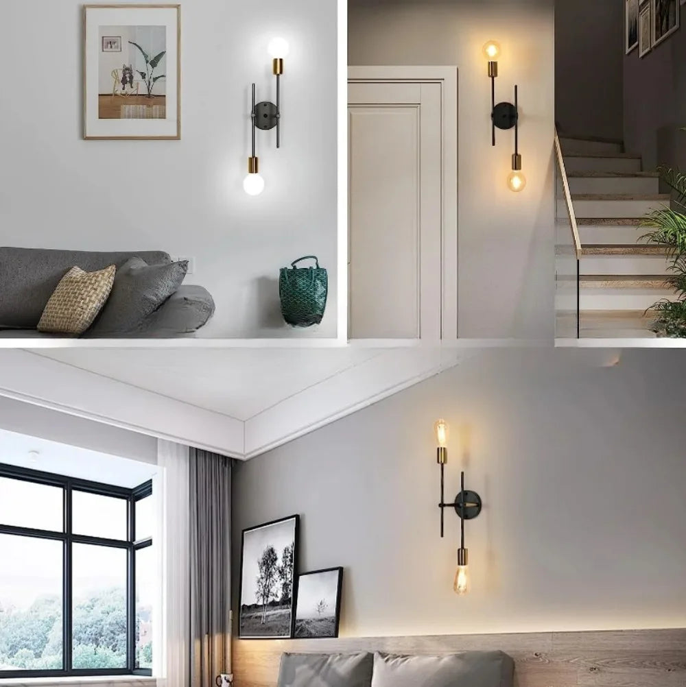 Modern 2-Light Black and Gold Flush Mount Ceiling Lamp