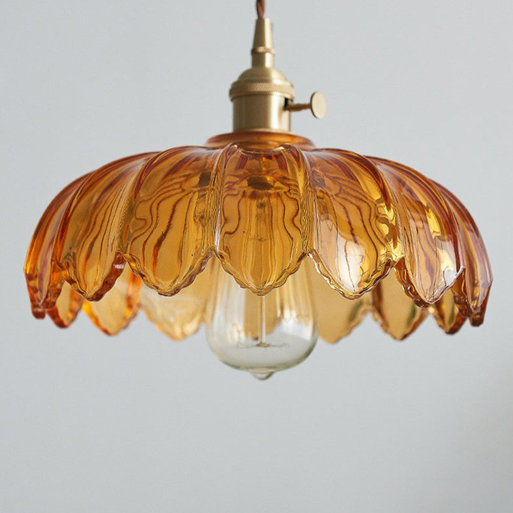 Vintage Flower Pendant Lamp with Coloured Glass Shade