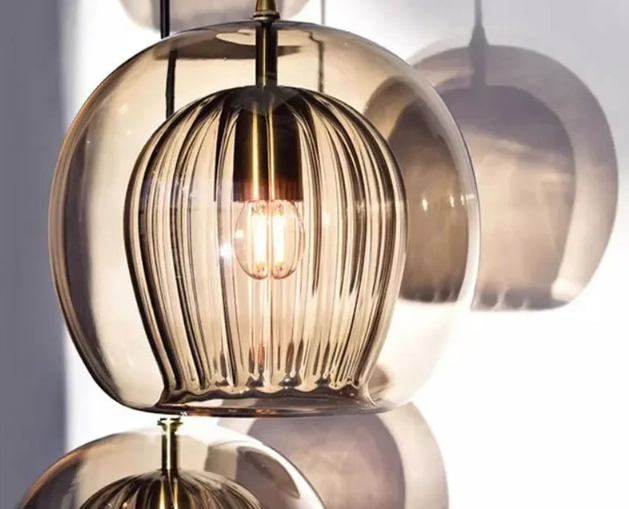 LuxeSphere Ribbed Glass Pendant Light with Ambient Glow
