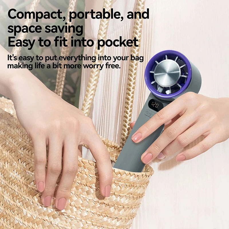 Portable Mini Handheld Fan 3000mAh USB Rechargeable High-Speed Cooling with Digital Display