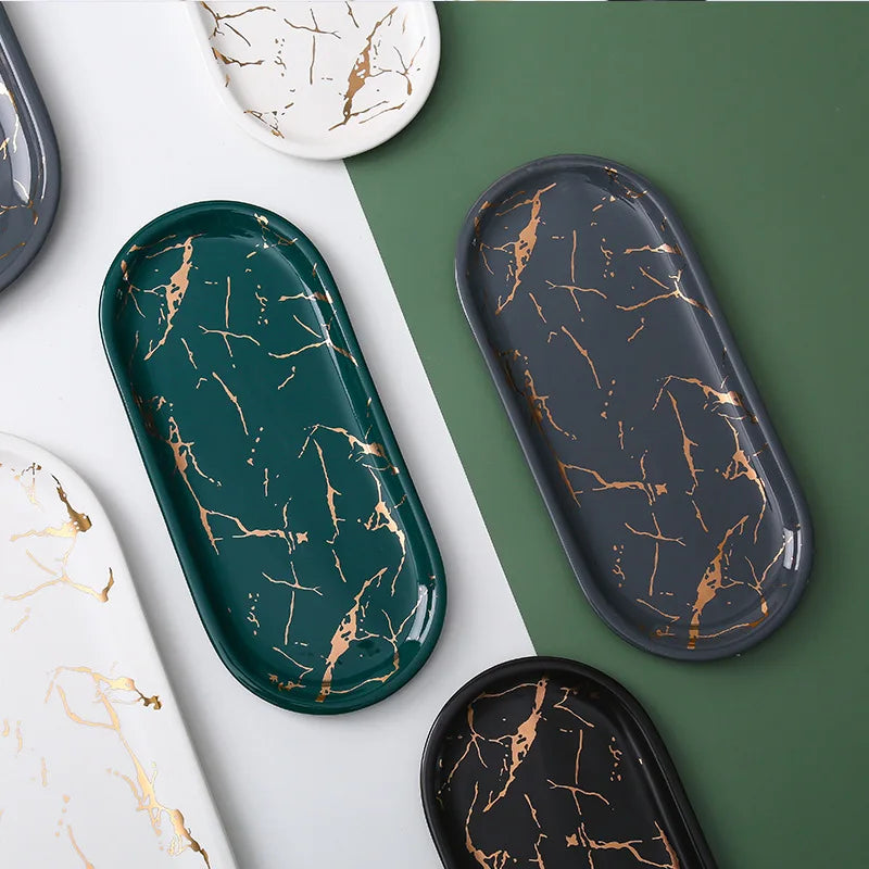 Nordic Ceramic Marble Oval Tray