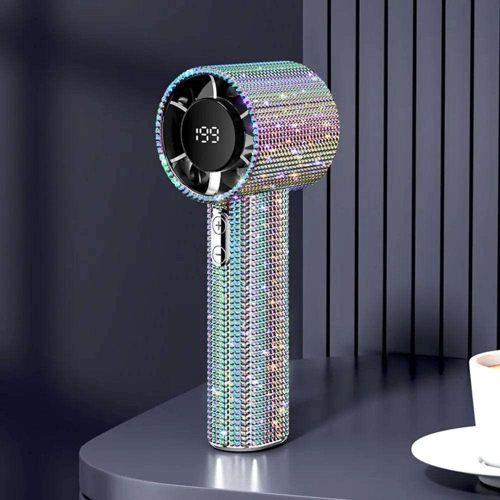Mini Portable Handheld Fan with LED Lights and Diamond Pattern Design