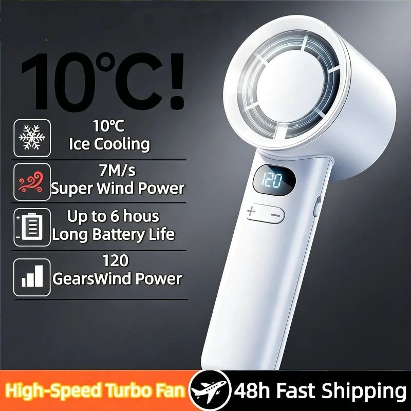 Portable Mini Handheld Fan 3000mAh USB Rechargeable High-Speed Cooling with Digital Display