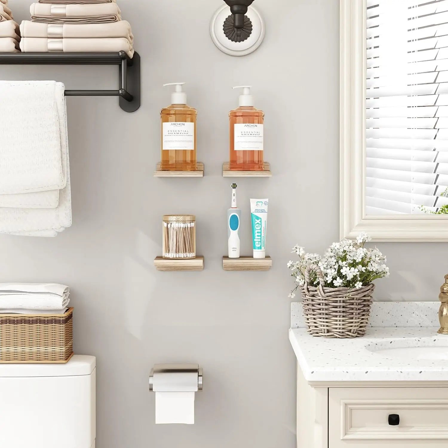 Mini Wooden Floating Wall Shelves – 4-Pack Rustic Display Ledges