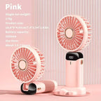 Portable Mini Handheld Fan with 3000mAh Battery Foldable Neck Design USB Rechargeable 5 Speed Adjustable with Phone Stand and Display Screen