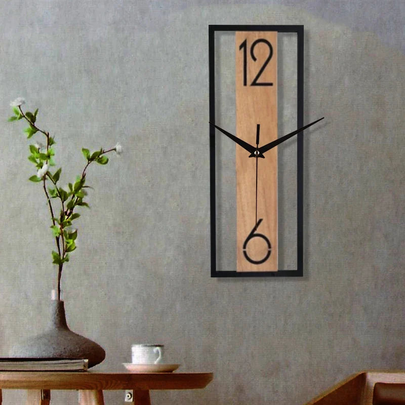 Modern Rectangular Wall Clock with Slim Wood Grain Frame
