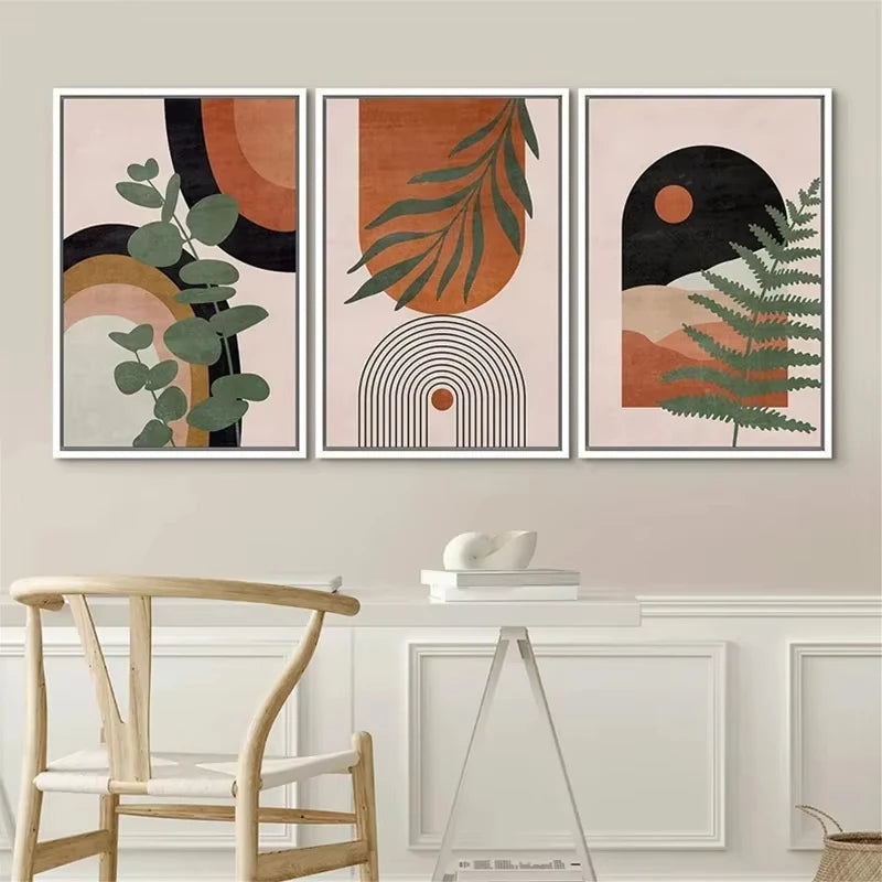 Abstract Nature Canvas Wall Art Set of 3 – Desert, Dune & Palm Motifs