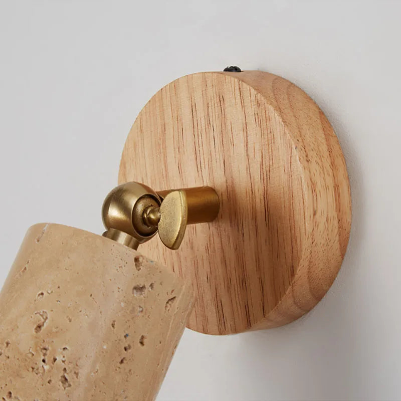 Wabi-Sabi Travertine and Wood Wall Lamp