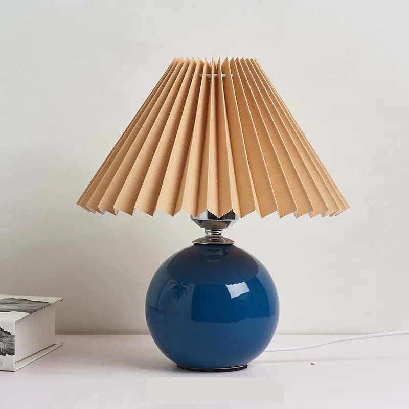 Ceramic Table Lamp with Folded Shade Warm Ambient Lighting
