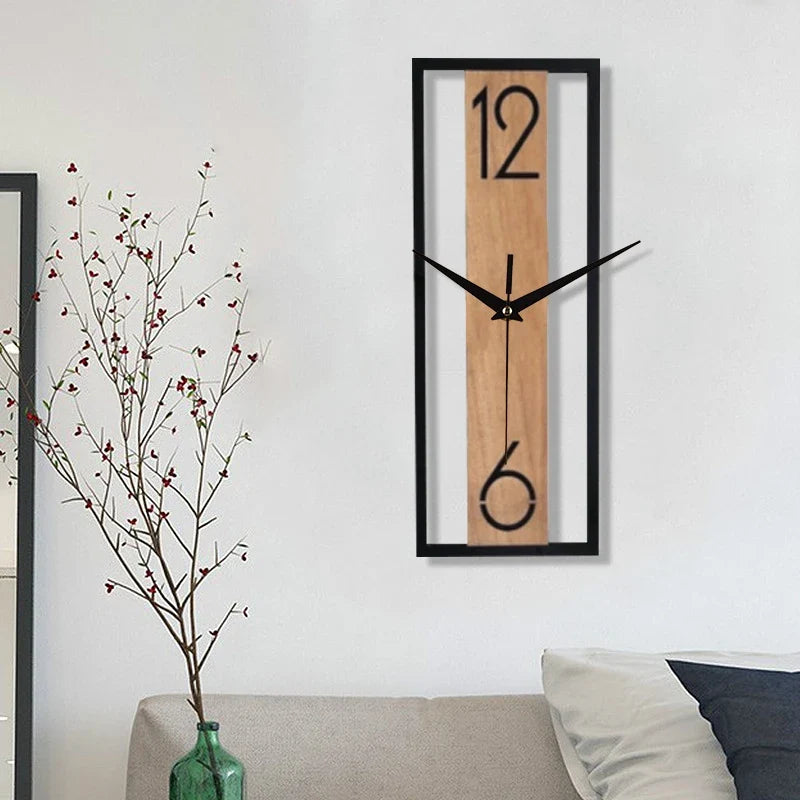 Modern Rectangular Wall Clock with Slim Wood Grain Frame