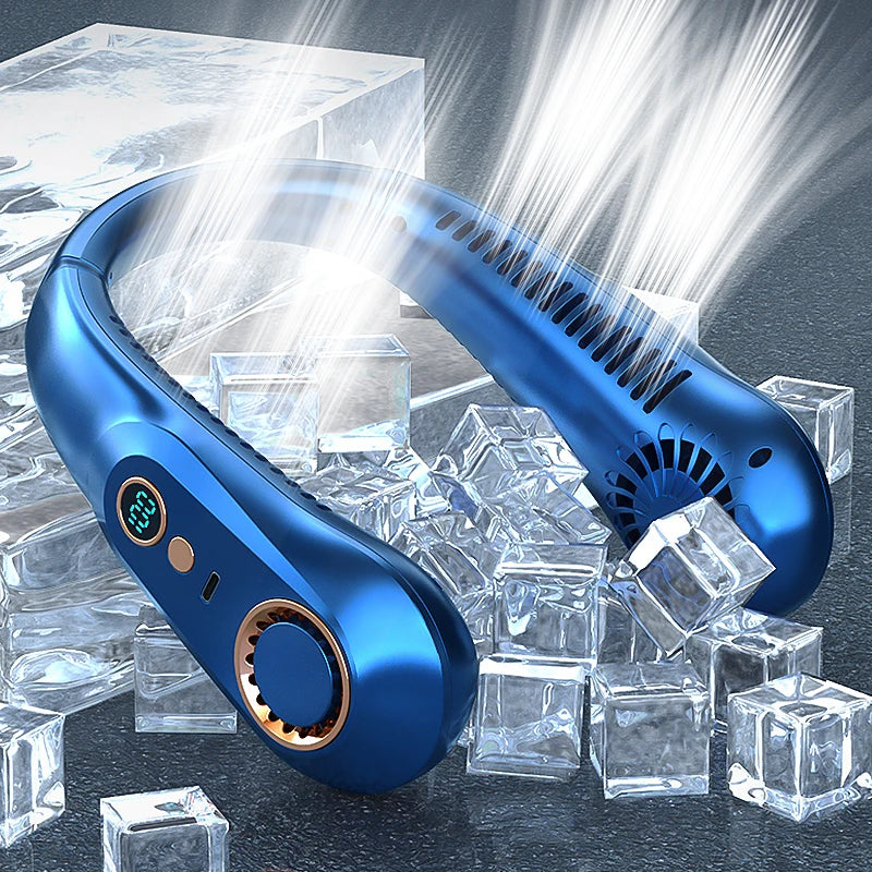 Portable Mini Bladeless Neck Fan USB Rechargeable Summer Cooling Device with Digital Display