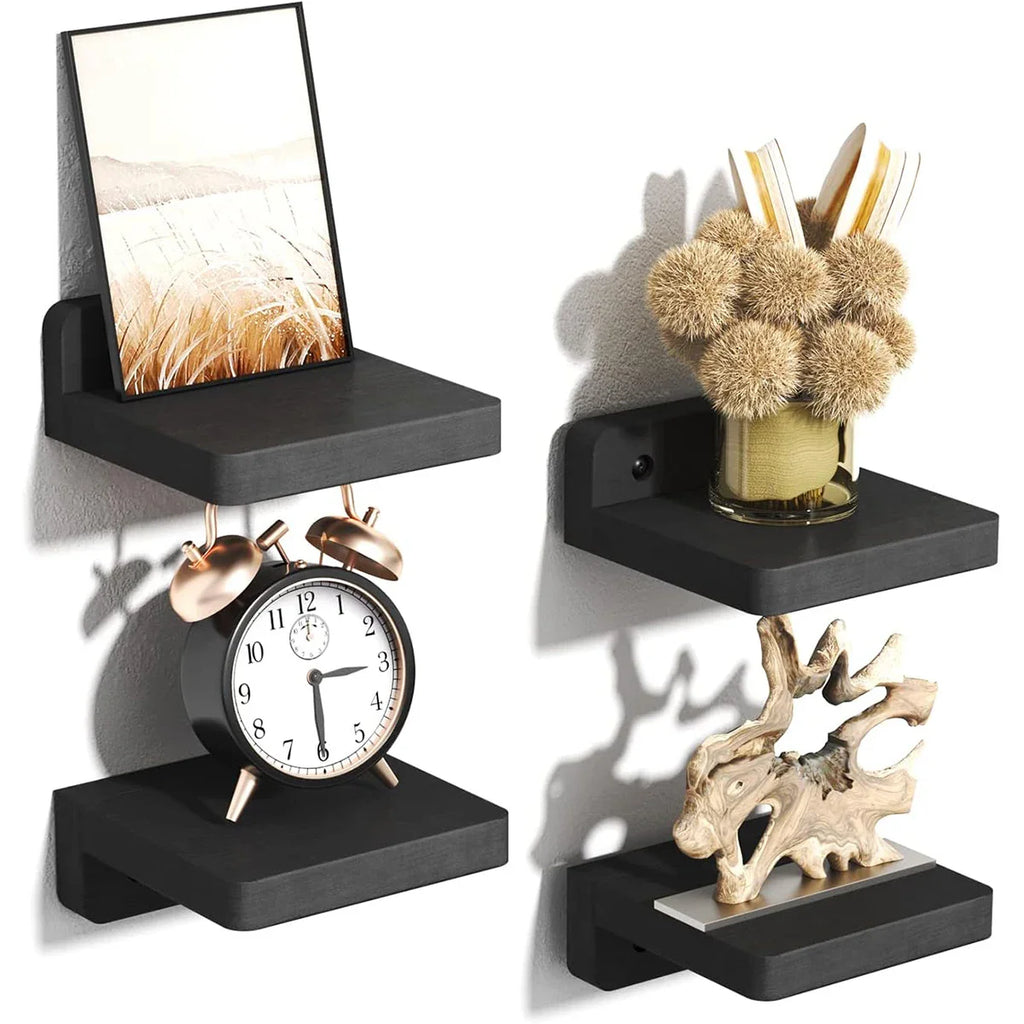 Mini Wooden Floating Wall Shelves – 4-Pack Rustic Display Ledges