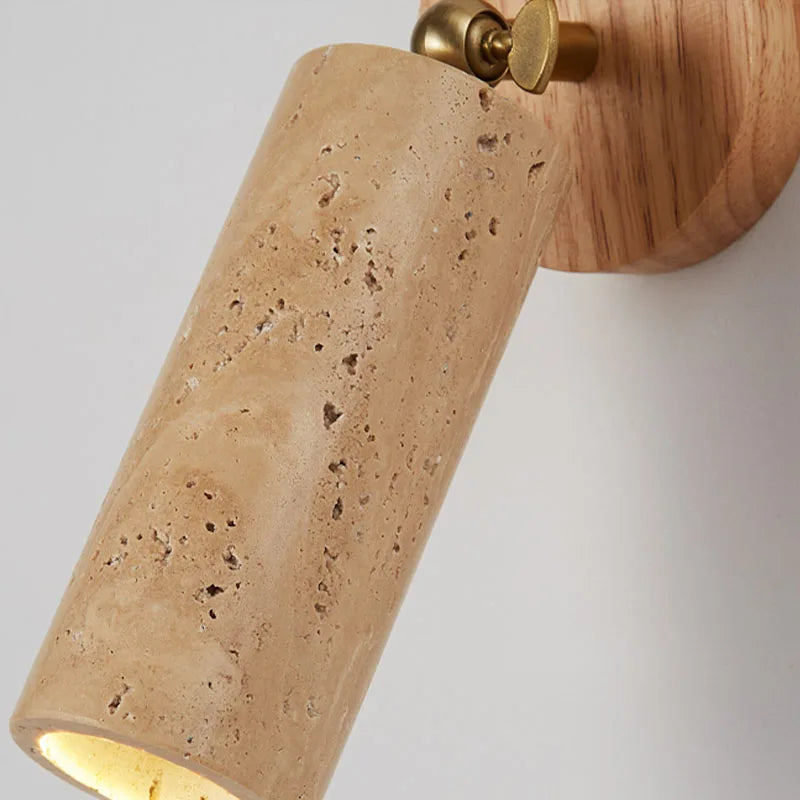 Wabi-Sabi Travertine and Wood Wall Lamp