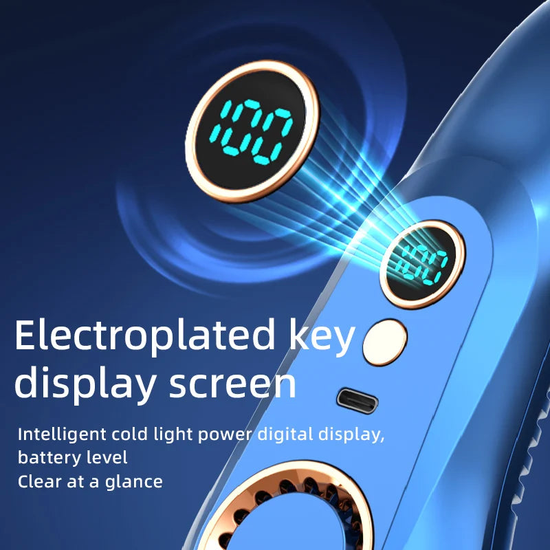 Portable Mini Bladeless Neck Fan USB Rechargeable Summer Cooling Device with Digital Display