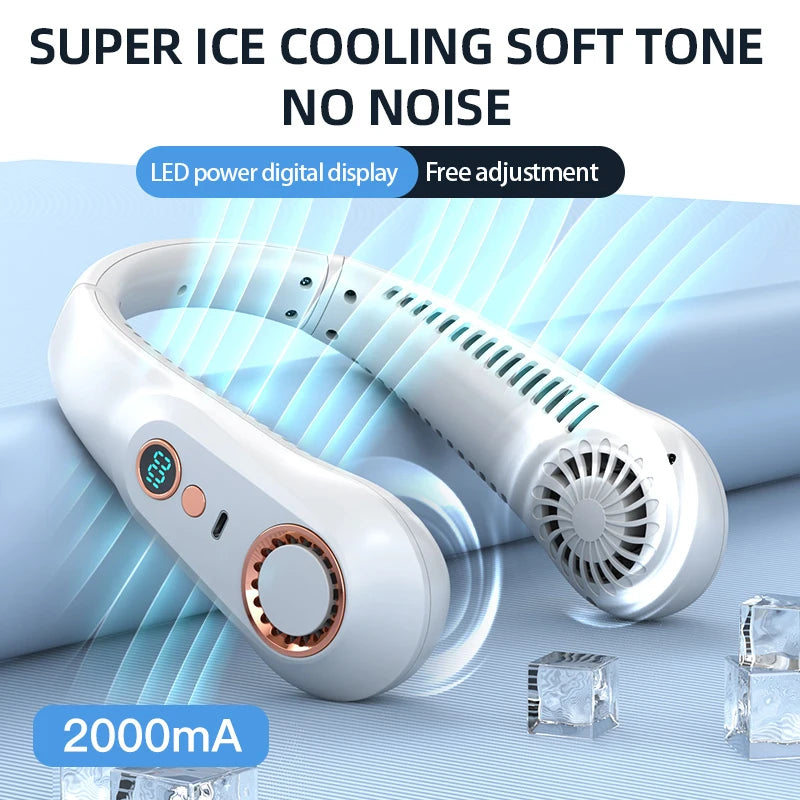 Portable Mini Bladeless Neck Fan USB Rechargeable Summer Cooling Device with Digital Display