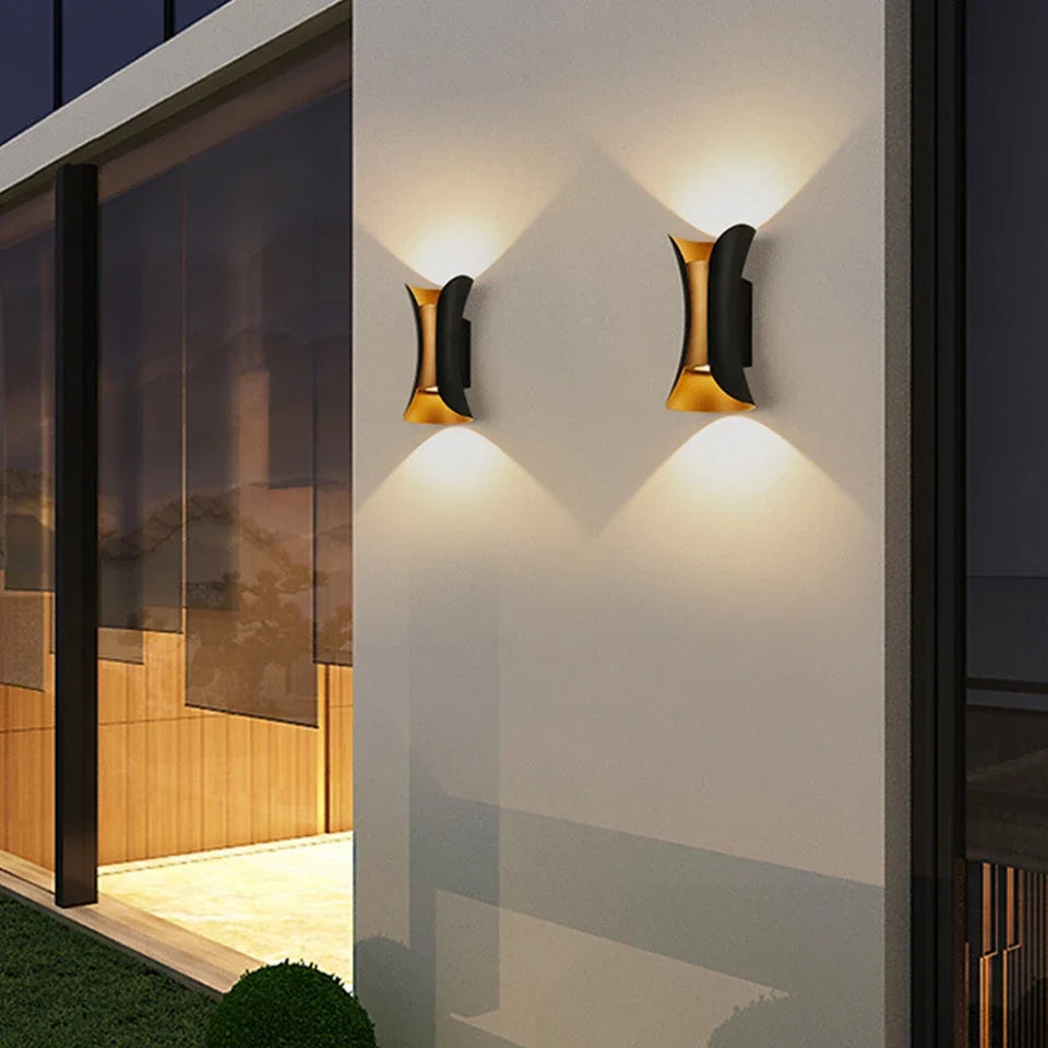 Modern Black and Gold Waterproof LED Up-Down Wall Light