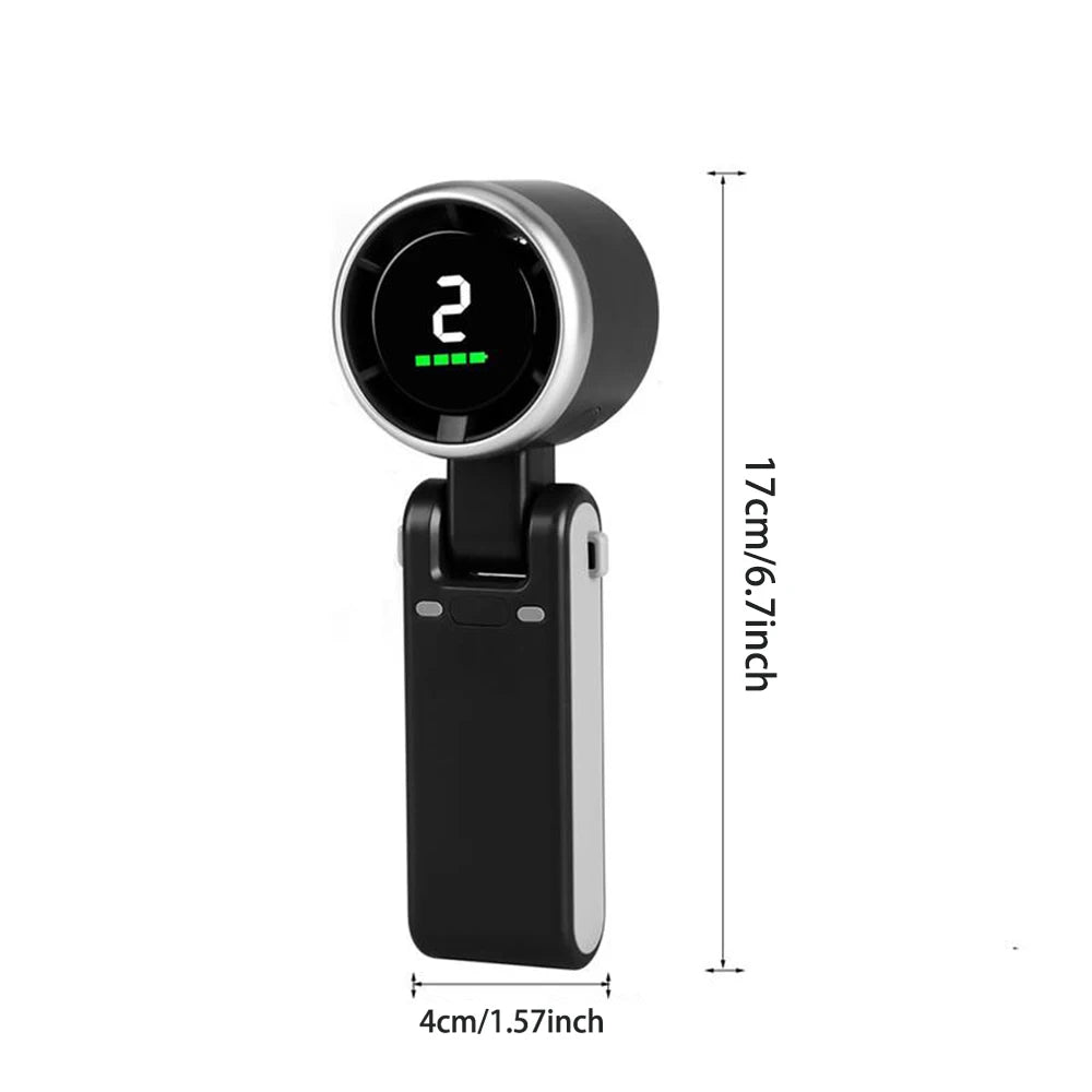 Portable Rechargeable Handheld Fan with 5 Speed Settings and Digital Display for Home and Travel Use
