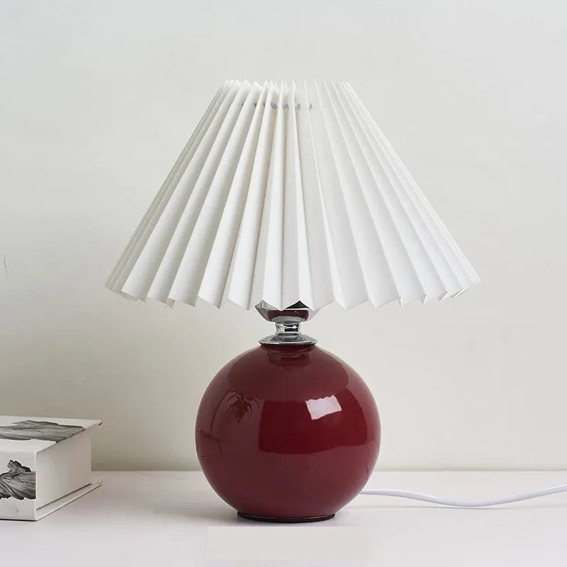 Ceramic Table Lamp with Folded Shade Warm Ambient Lighting