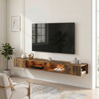 Floating Wall-Mounted TV Stand with RGB LED Lights - Rustic Brown
