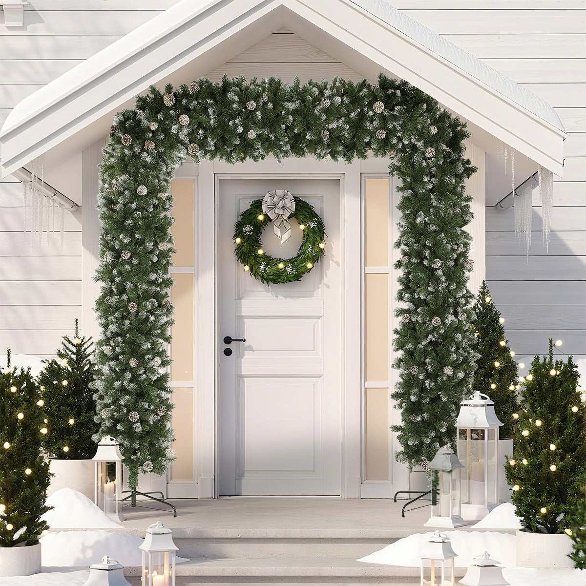 8.2ft Snow Frosted Christmas Tree Arch for Doorways Green