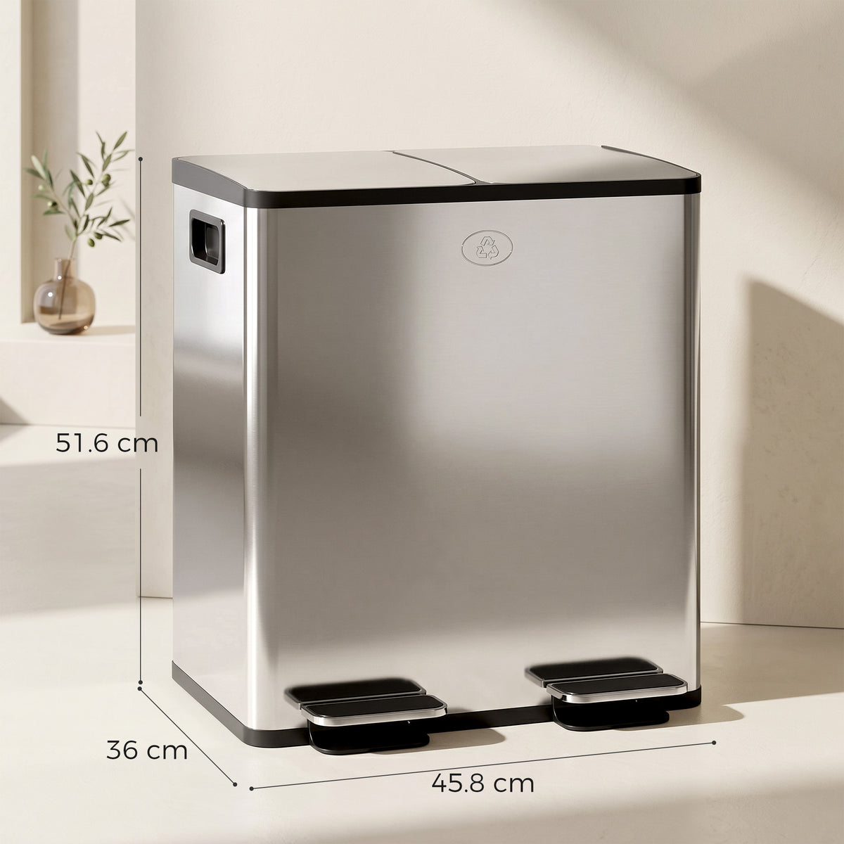 Dual Compartment Recycling Bin with Deodoriser Holders - Silver