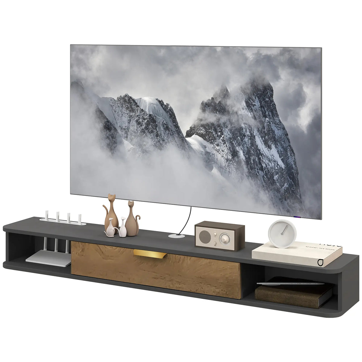 Charcoal Grey Floating TV Cabinet with Cable Management