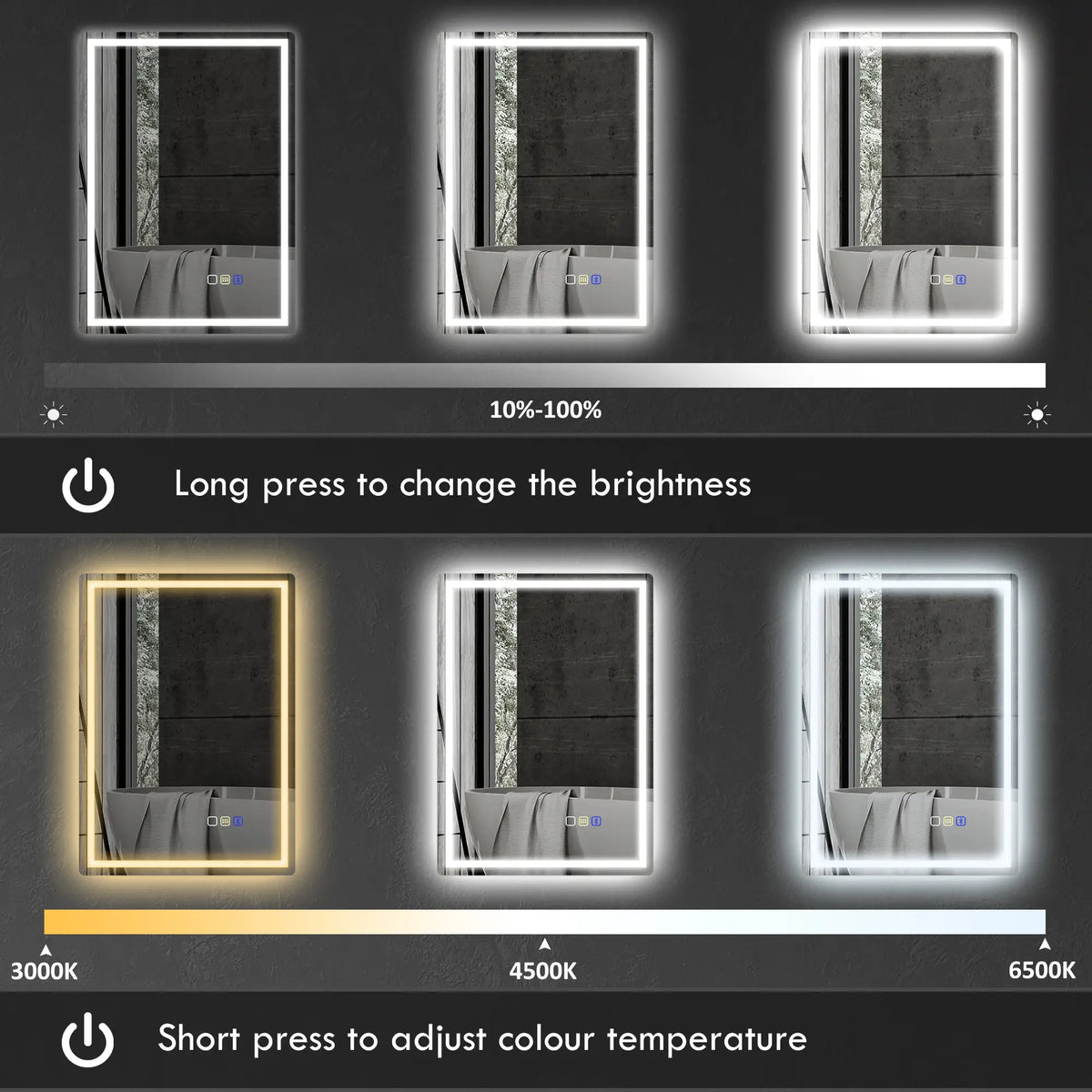 Bluetooth LED Anti-Fog Bathroom Mirror with Demister Pad
