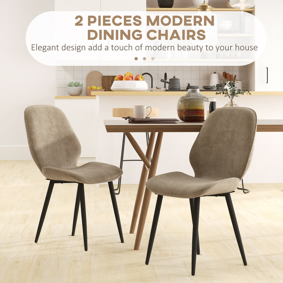 Velvet Dining Chairs Set of 2 with Steel Legs - Brown
